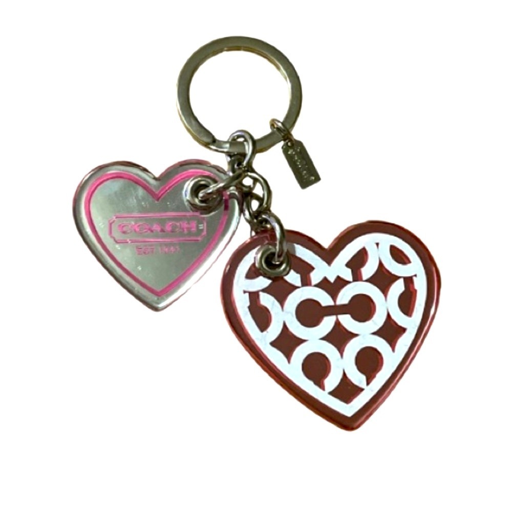Coach Rare Poppy Heart Keychain, Pink and White, Silver-tone, NWOT